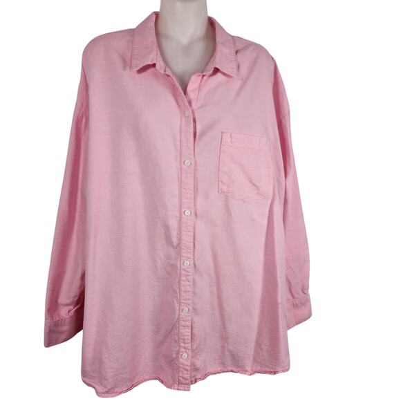 Old Navy Womens Oversized Button Boyfriend Shirt Large Pink Long Sleeve Relaxed - Picture 1 of 10
